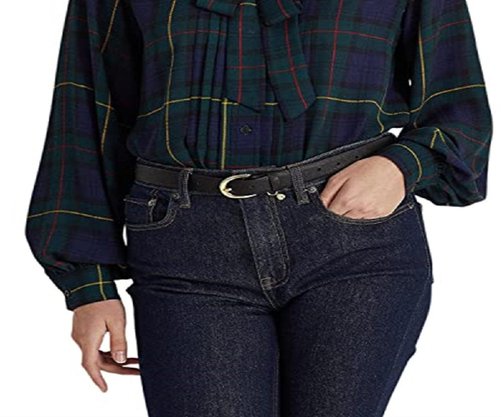 Camisa Ralph Lauren Feminina Xadrez Georgette com Decote em V Azul Tamanho XG