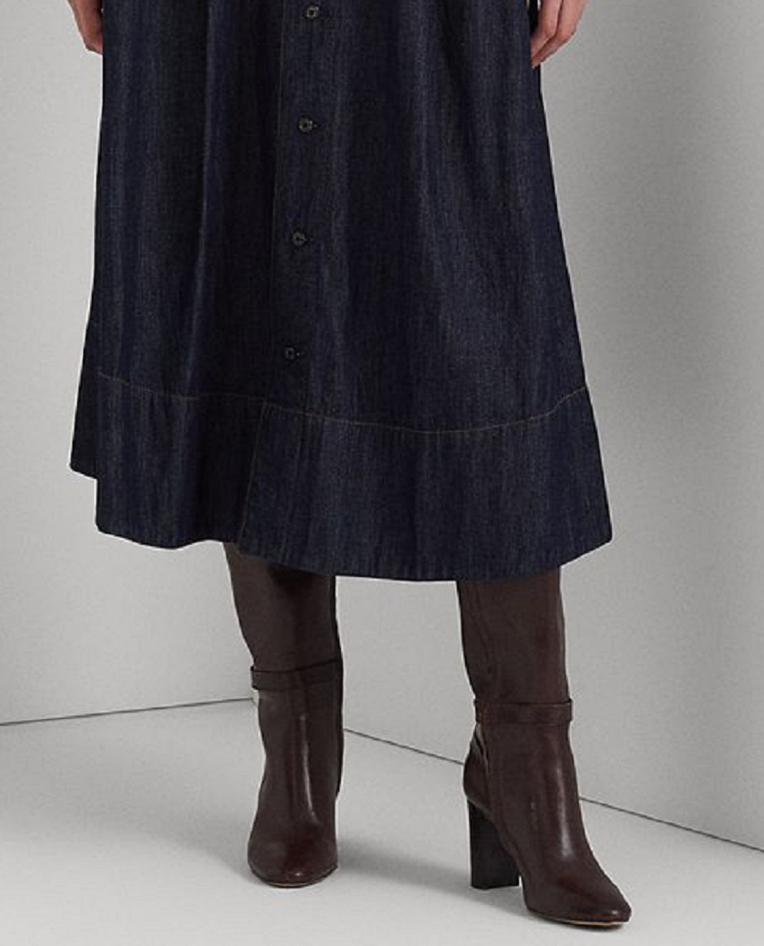 Saia jeans feminina Ralph Lauren com botões frontais, azul, tamanho 16