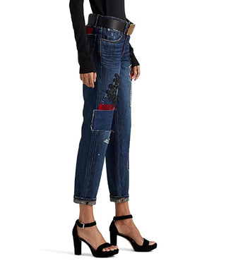 Calça Jeans Ralph Lauren Feminina Patchwork Relaxed Tapered Ankle Jeans Azul Tamanho 12