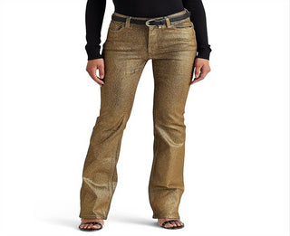 Calça jeans Ralph Lauren feminina, metálica, cano alto, amarela, tamanho 2