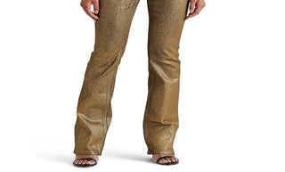 Calça jeans Ralph Lauren feminina, metálica, cano alto, amarela, tamanho 2