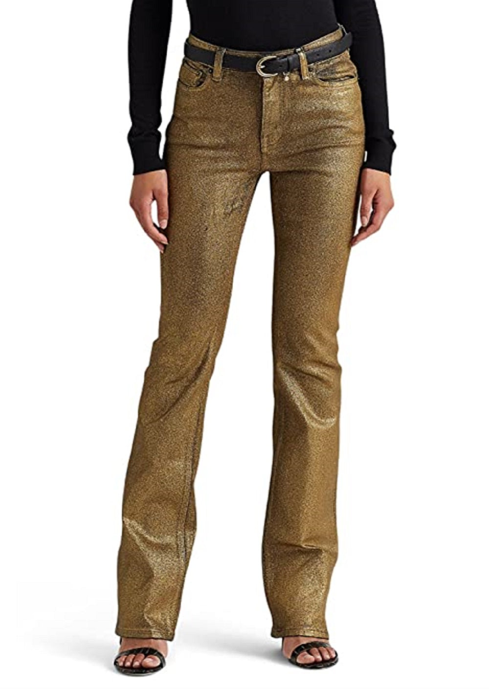 Calça jeans Ralph Lauren feminina, metálica, cano alto, amarela, tamanho 4