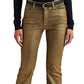 Calça jeans Ralph Lauren feminina, metálica, cano alto, amarela, tamanho 4