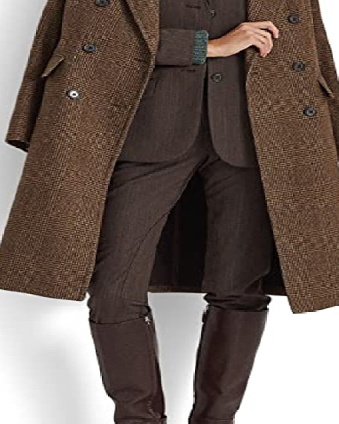 Casaco feminino Ralph Lauren de lã mista, abotoamento duplo, marrom, tamanho 8