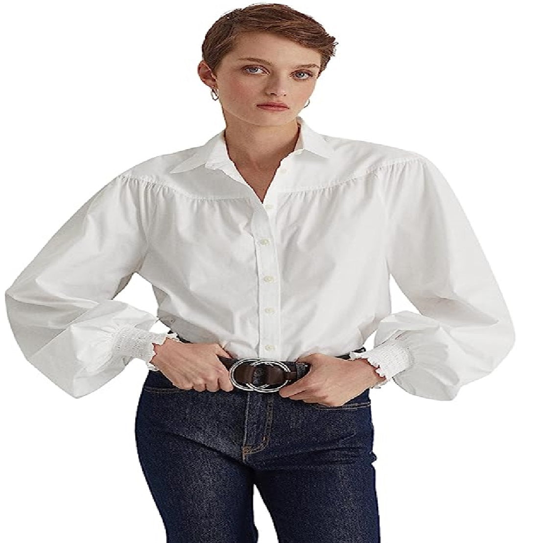 Camisa Ralph Lauren Feminina de Algodão com Manga Larga e Tecido Grosso, Branca, Tamanho X-G