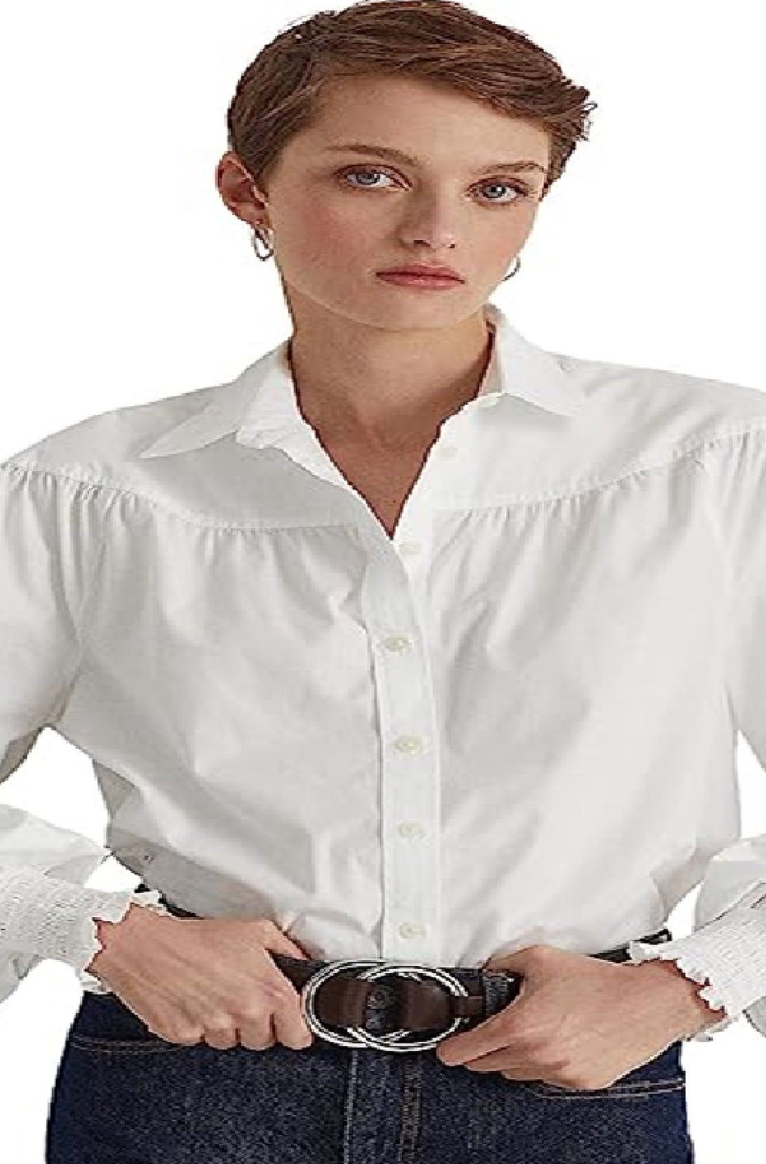 Camisa Ralph Lauren Feminina de Algodão com Manga Larga e Tecido Grosso, Branca, Tamanho X-G