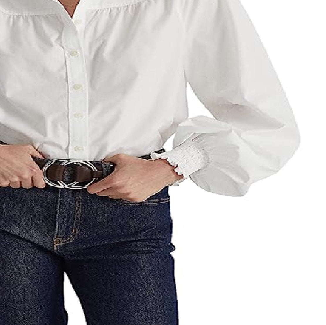 Camisa Ralph Lauren Feminina de Algodão com Manga Larga e Tecido Grosso, Branca, Tamanho X-G