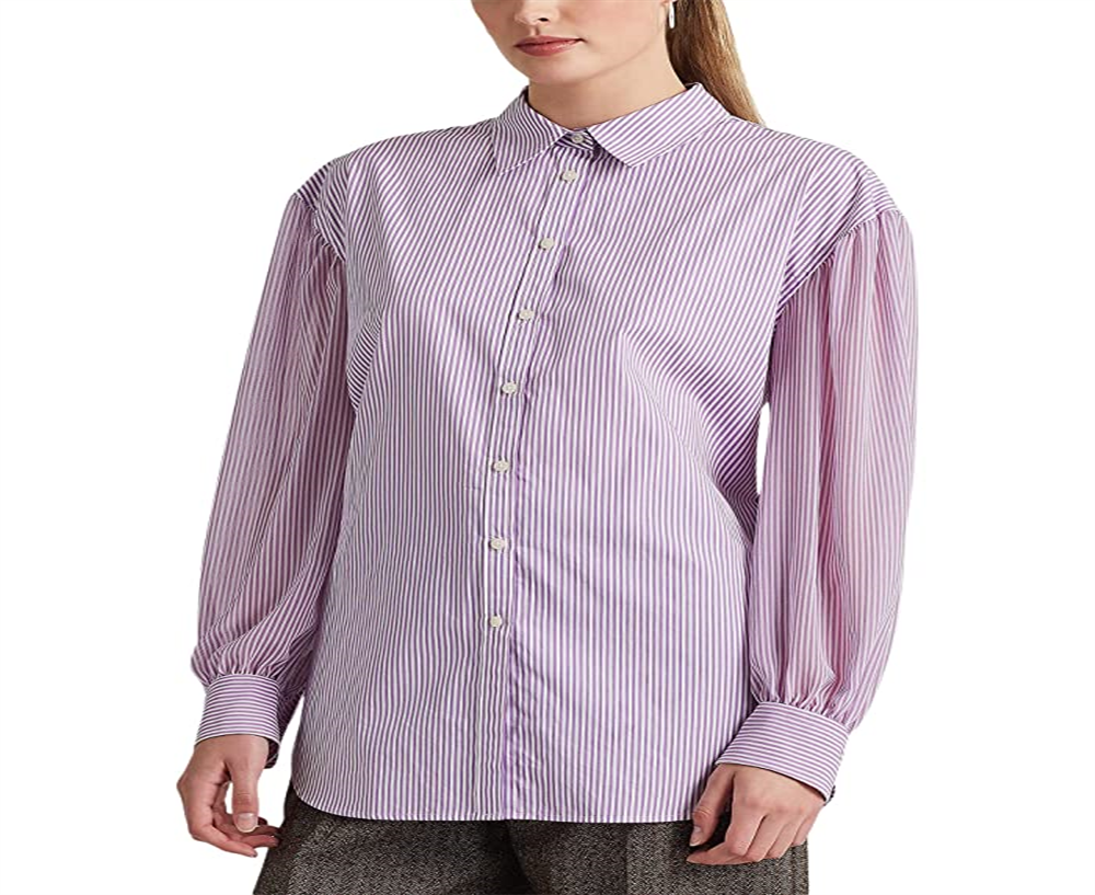 Camisa listrada feminina Ralph Lauren Broadcloth roxa