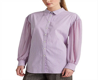 Camisa listrada feminina Ralph Lauren Broadcloth roxa