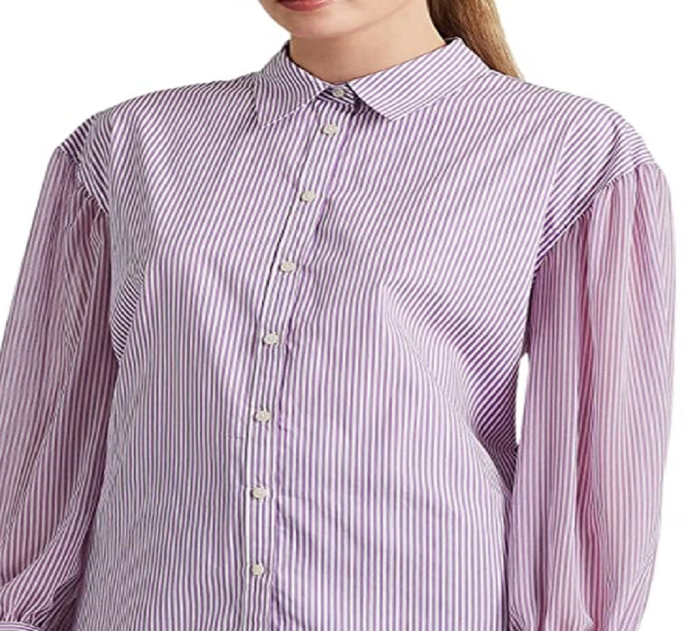 Camisa listrada feminina Ralph Lauren Broadcloth roxa