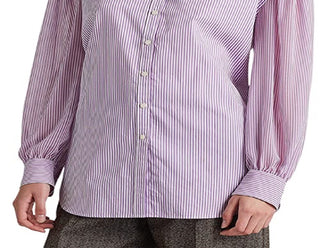 Camisa listrada feminina Ralph Lauren Broadcloth roxa