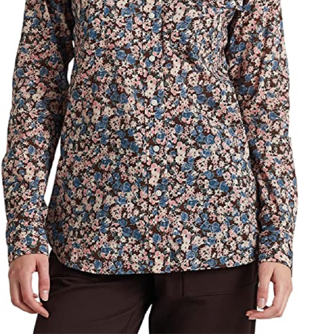 Camisa Ralph Lauren Feminina Floral de Algodão e Voile Marrom Tamanho Grande
