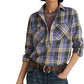 Camisa de sarja xadrez feminina Ralph Lauren, roxa, tamanho grande