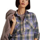 Camisa de sarja xadrez feminina Ralph Lauren, roxa, tamanho grande
