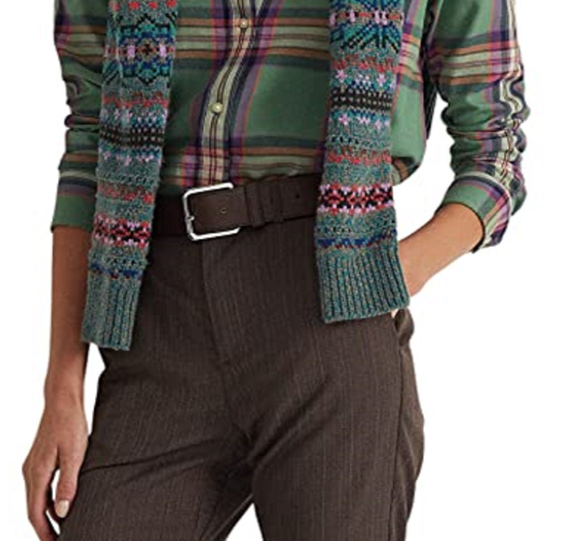 Camisa Ralph Lauren Feminina Xadrez Algodão Sarja Verde Tamanho Grande