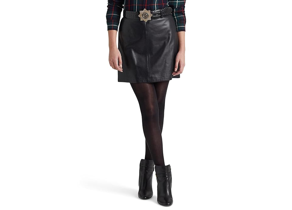 Minissaia lápis de couro feminina Ralph Lauren, preta, tamanho 8
