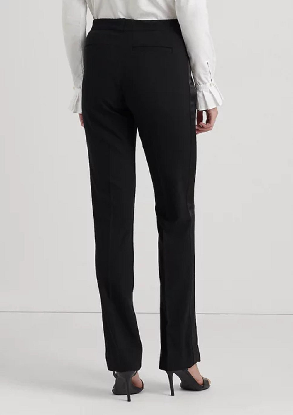Calça Ralph Lauren Feminina Listrada Lateral de Lã Crepe Preta Tamanho 10