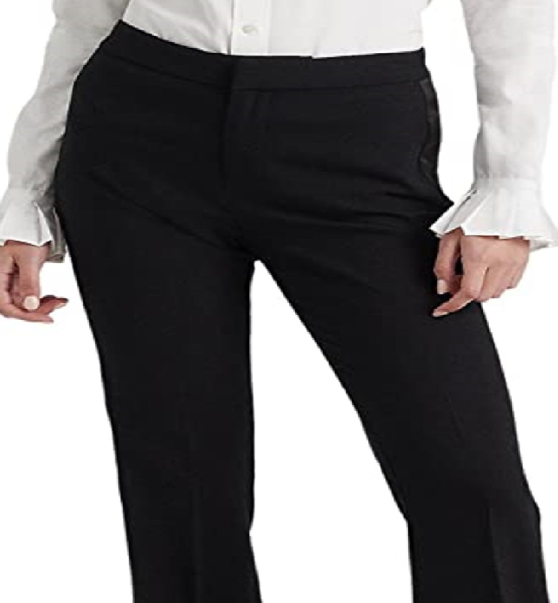 Calça Ralph Lauren Feminina Listrada Lateral de Lã Crepe Preta Tamanho 14