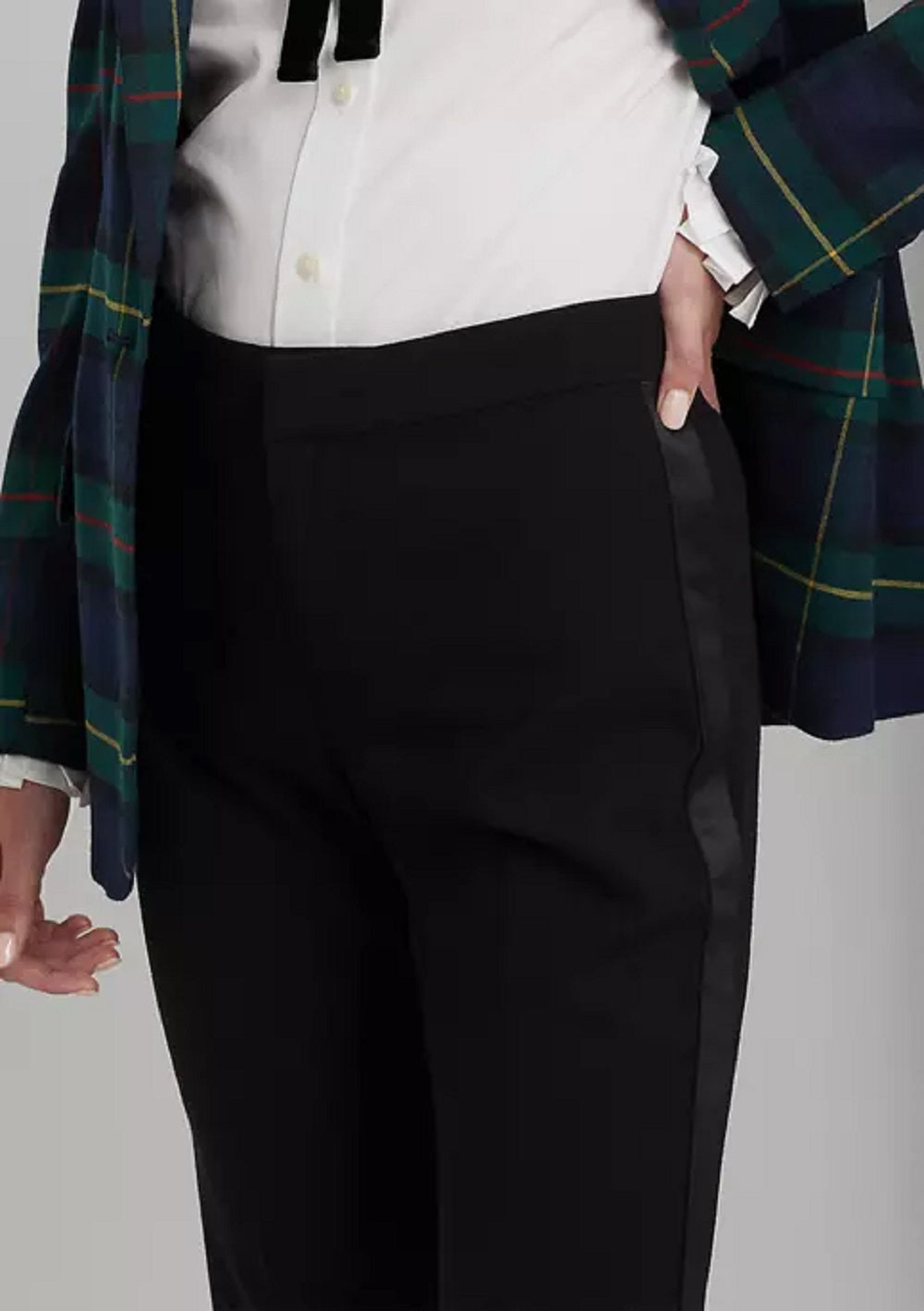 Calça Ralph Lauren Feminina Listrada Lateral de Lã Crepe Preta Tamanho 4