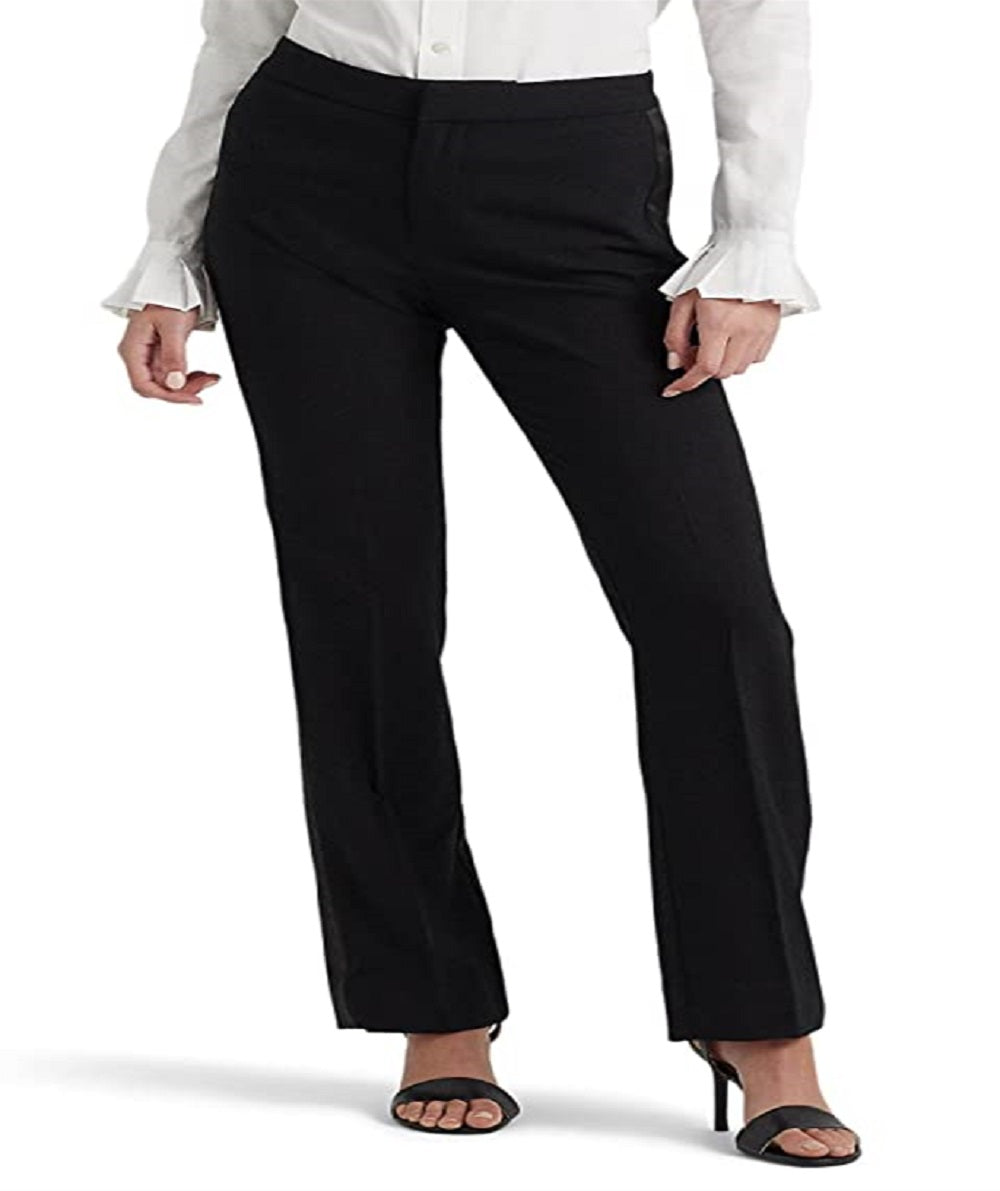 Calça Ralph Lauren Feminina Listrada Lateral de Lã Crepe Preta Tamanho 6