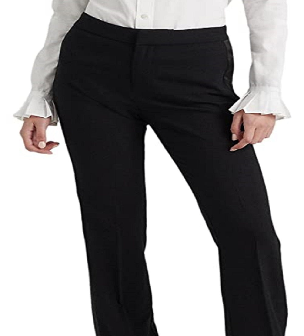 Calça Ralph Lauren Feminina Listrada Lateral de Lã Crepe Preta Tamanho 6