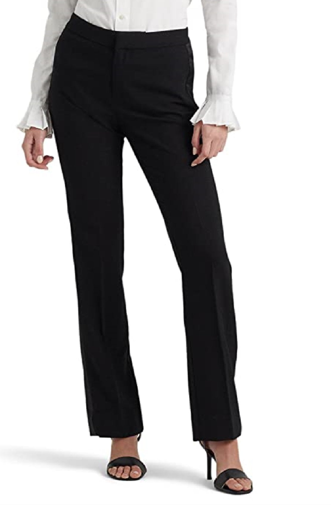 Calça Ralph Lauren Feminina Listrada Lateral de Lã Crepe Preta Tamanho 8