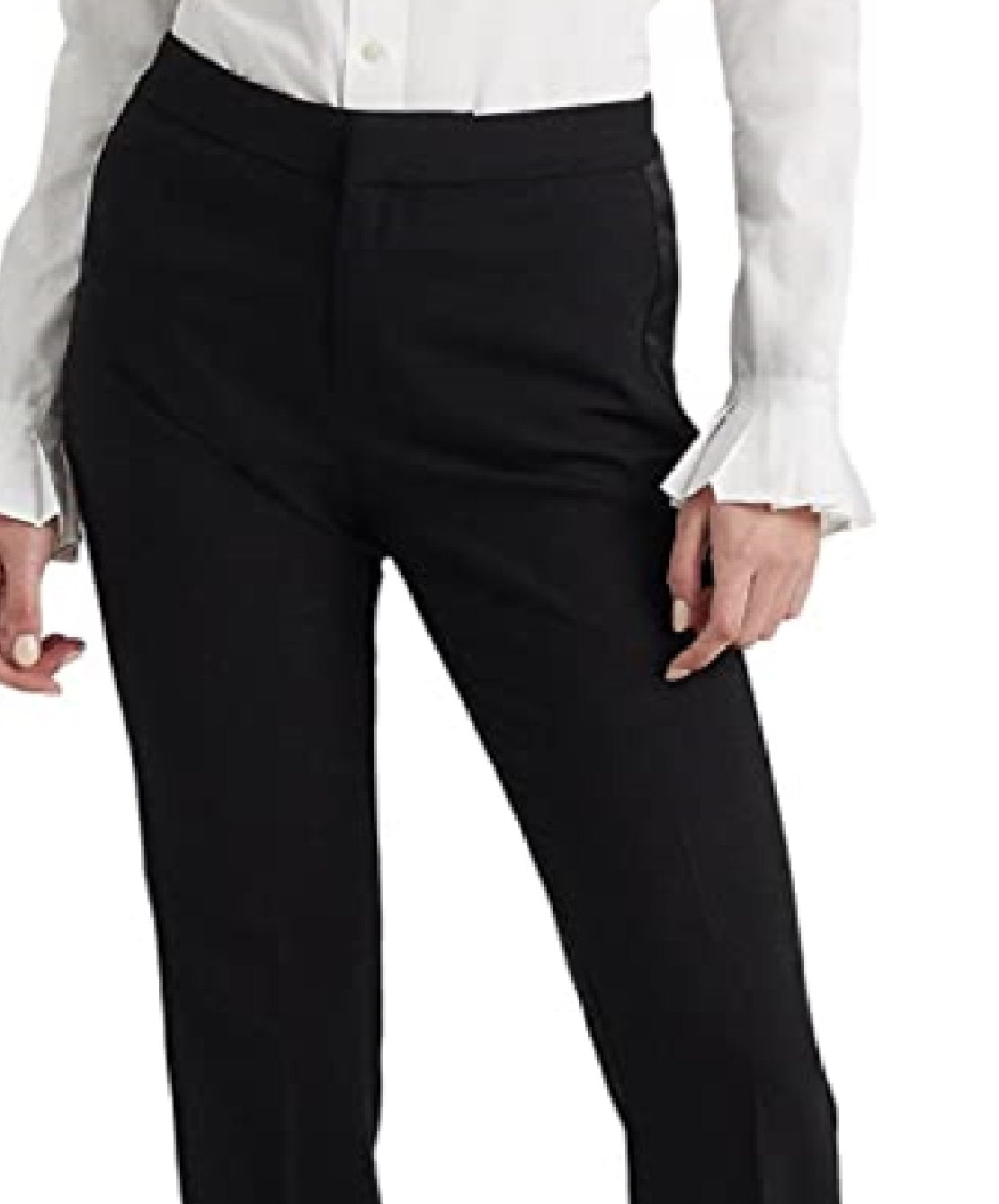 Calça Ralph Lauren Feminina Listrada Lateral de Lã Crepe Preta Tamanho 8