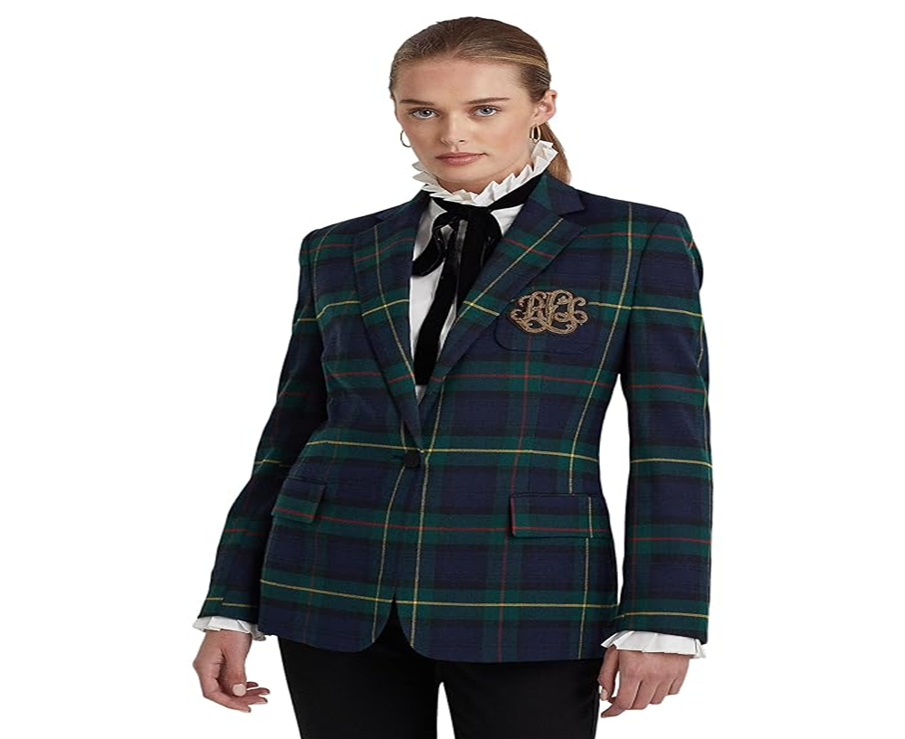 Ralph Lauren Blazer Feminino Xadrez Bullion Twill Verde Tamanho 14