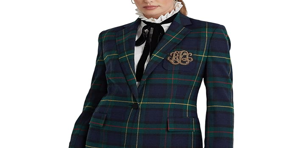 Ralph Lauren Blazer Feminino Xadrez Bullion Twill Verde Tamanho 14