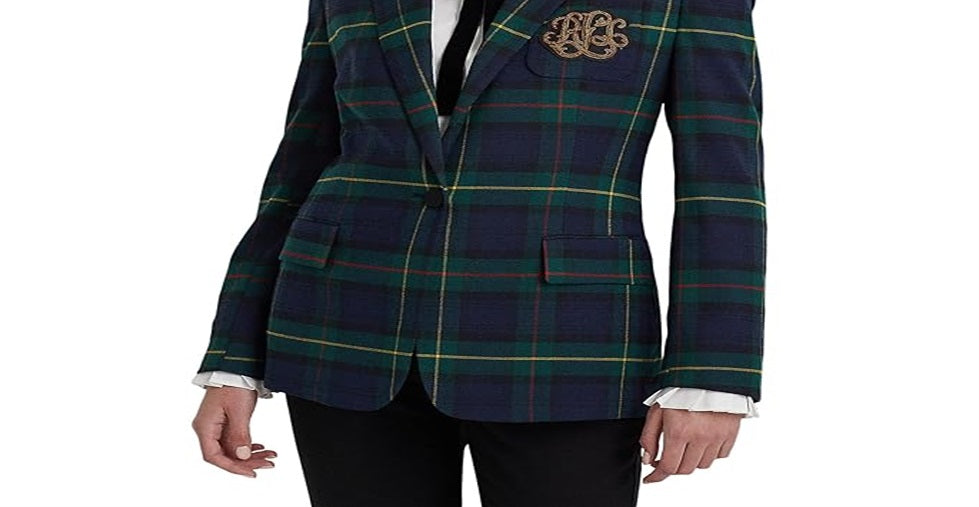 Ralph Lauren Blazer Feminino Xadrez Bullion Twill Verde Tamanho 14