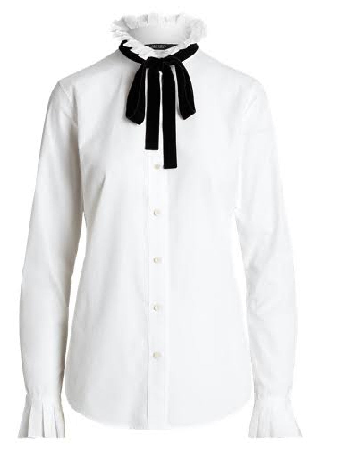 Camisa Ralph Lauren Feminina de Algodão com Gola Amarrada e Tecido Largo, Branca, Tamanho Grande