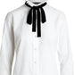 Camisa Ralph Lauren Feminina de Algodão com Gola Amarrada e Tecido Largo, Branca, Tamanho Grande