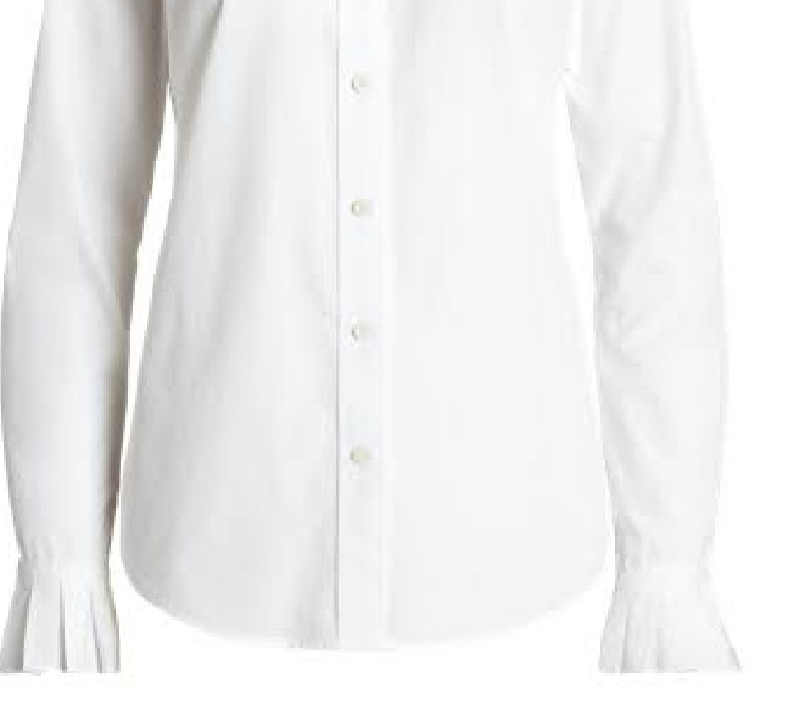 Camisa Ralph Lauren Feminina de Algodão com Gola Amarrada e Tecido Largo, Branca, Tamanho Grande