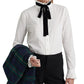Camisa Ralph Lauren Feminina de Algodão com Gola Amarrada e Tecido Largo, Branca, Tamanho X-G