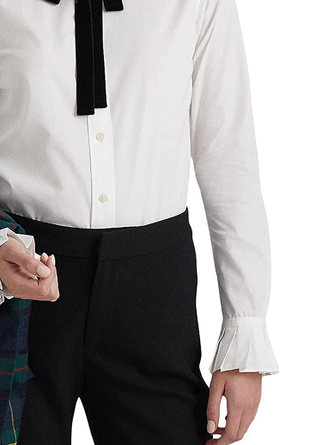 Camisa Ralph Lauren Feminina de Algodão com Gola Amarrada e Tecido Largo, Branca, Tamanho X-G