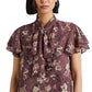 Blusa Ralph Lauren Feminina Floral com Decote em V e Georgette Roxa Tamanho Médio