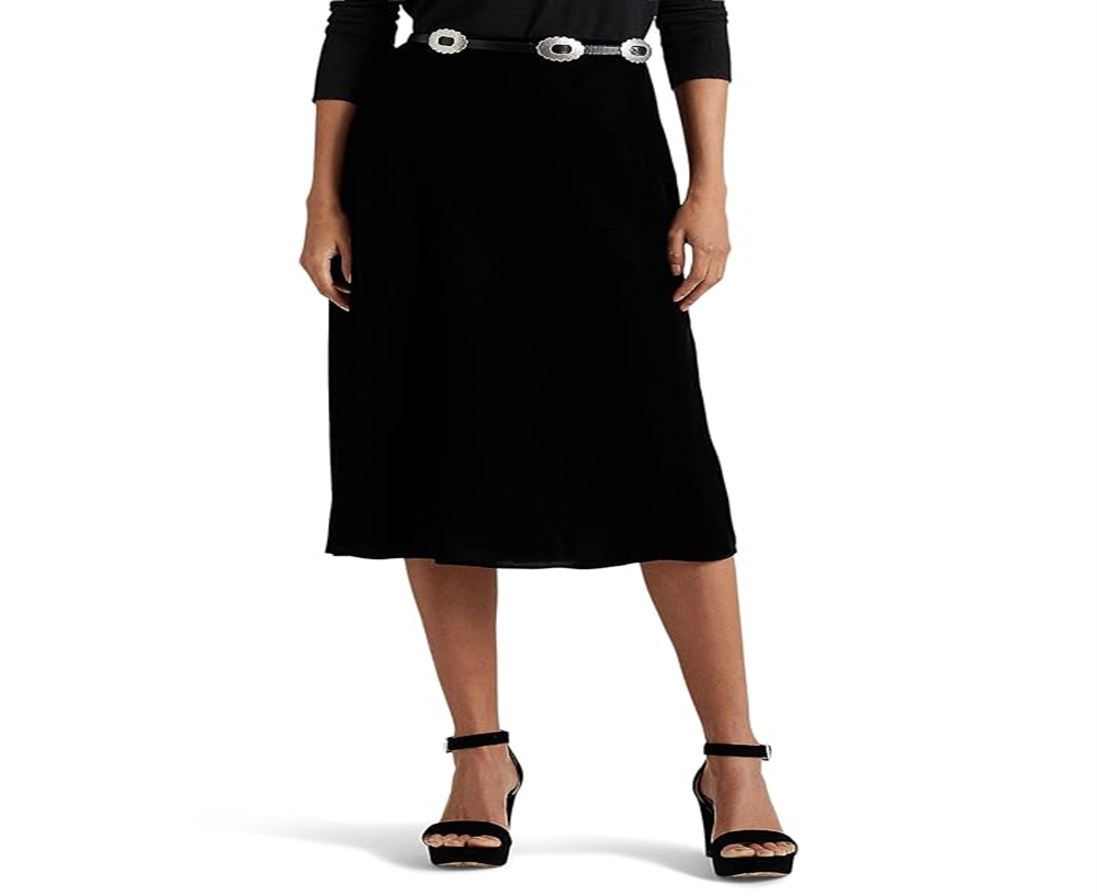 Saia midi de veludo feminina Ralph Lauren, preta, tamanho 8