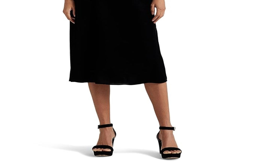 Saia midi de veludo feminina Ralph Lauren, preta, tamanho 8