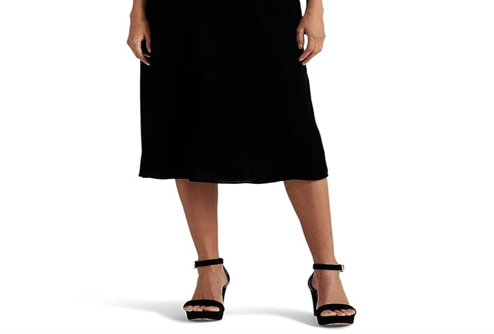 Saia midi de veludo feminina Ralph Lauren, preta, tamanho 8