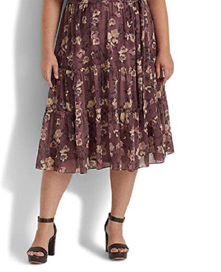 Vestido Ralph Lauren Feminino Floral Crinkle Georgette Roxo Tamanho 18W