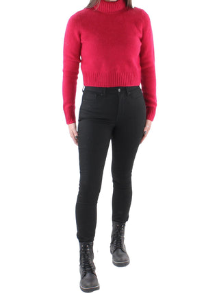 RE/DONE Suéter feminino de lã mista com gola alta slim, vermelho