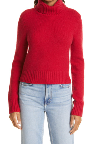 RE/DONE Suéter feminino de lã mista com gola alta slim, vermelho