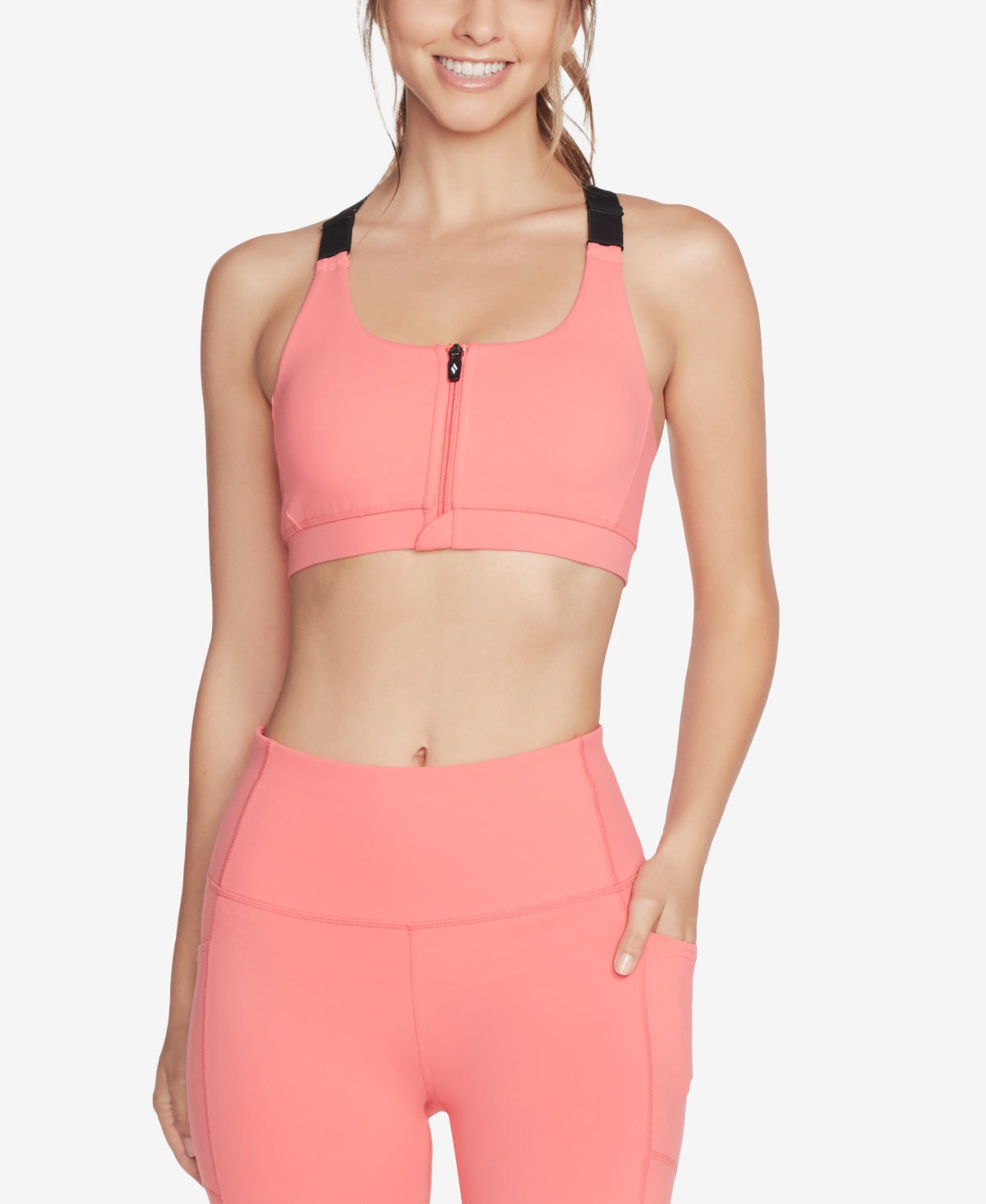 Sutiã esportivo Skechers Goflex com zíper frontal feminino, laranja, tamanho grande