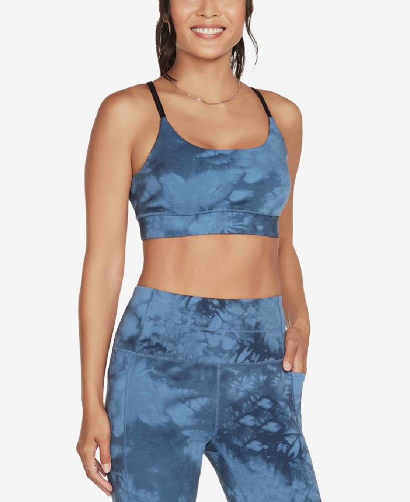 Sutiã esportivo feminino Skechers com alças cruzadas nas costas, azul, tamanho médio