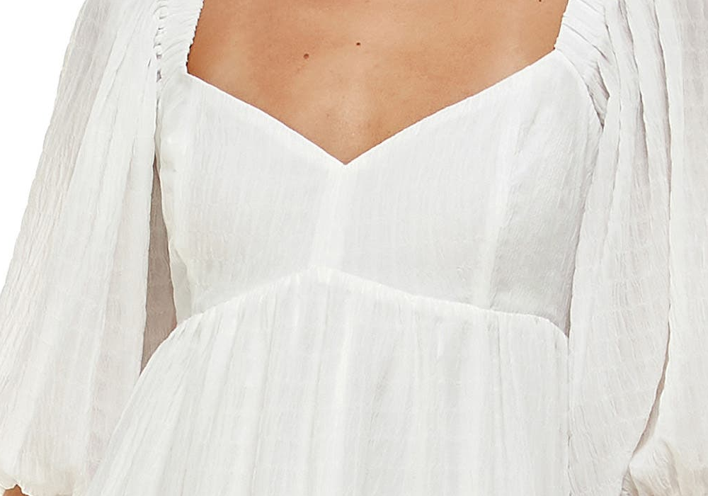 Vestido babydoll Wayf Ripton com mangas bufantes, cor marfim, tamanho extrapequeno