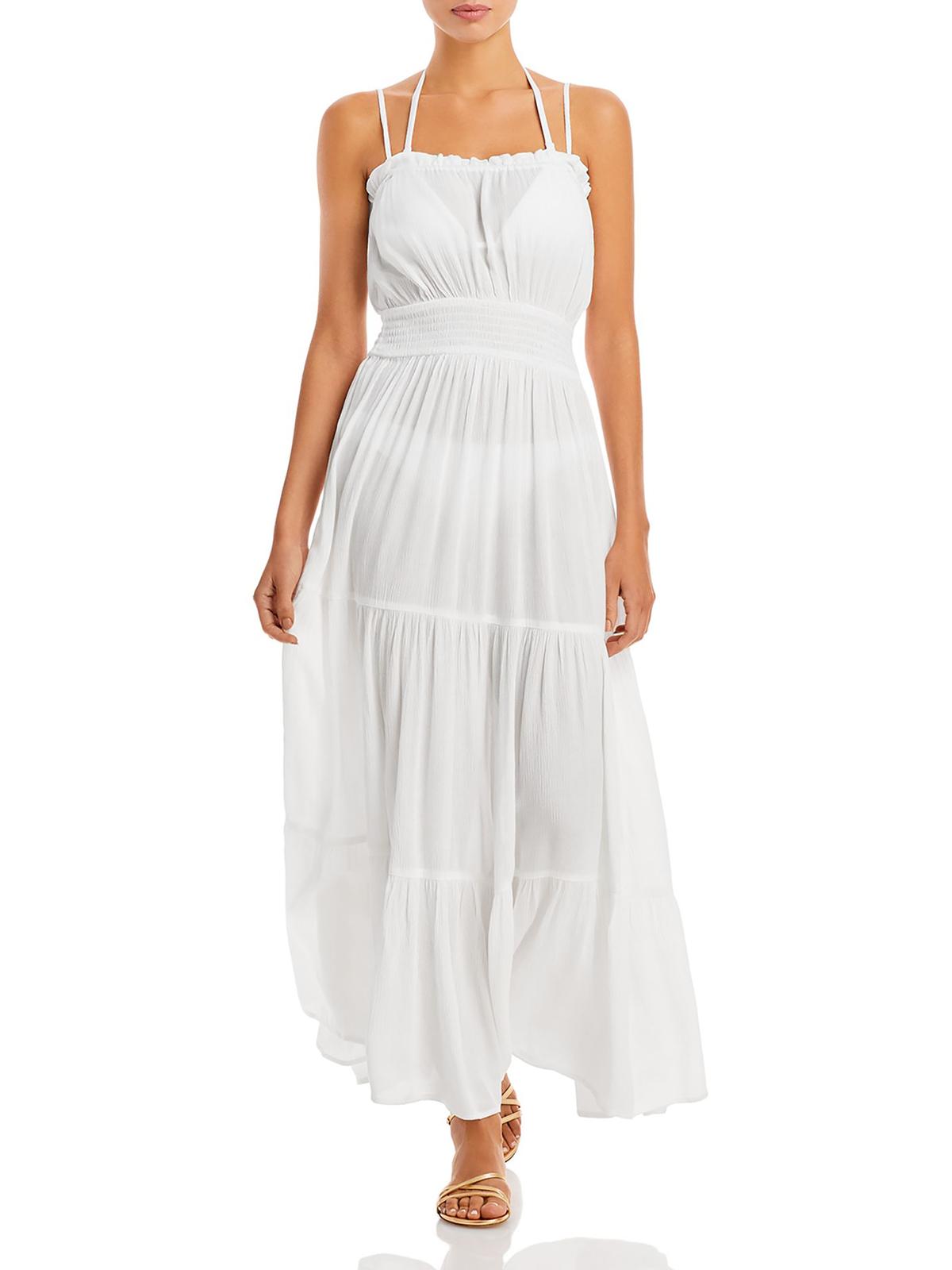 Vestido longo feminino Aqua com camadas, roupa de banho, branco, tamanho médio