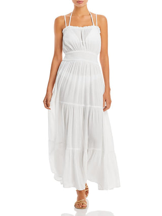 Vestido longo feminino Aqua com camadas, roupa de banho, branco, tamanho médio
