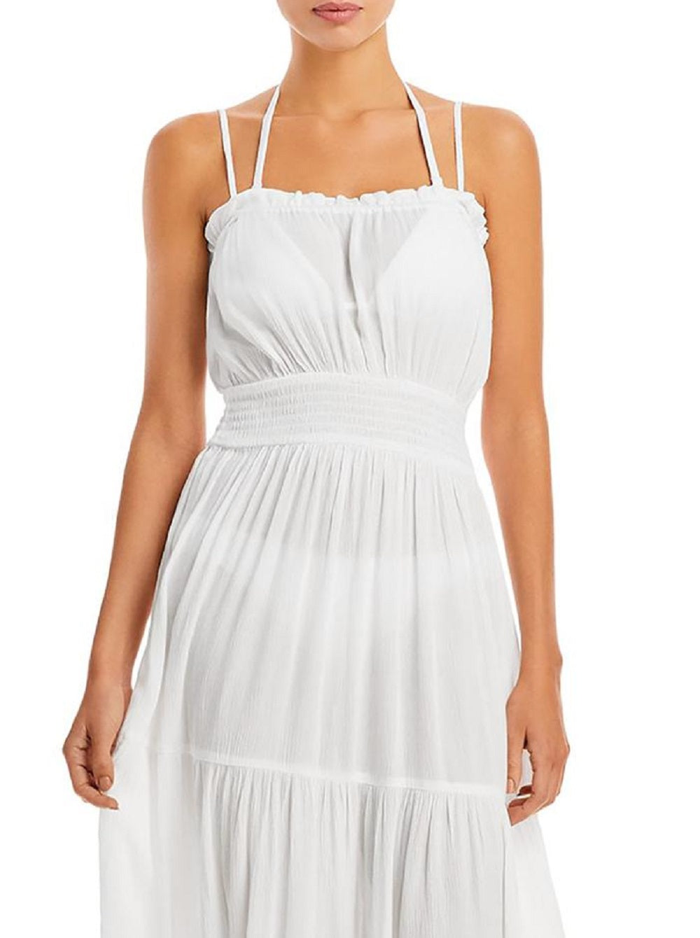 Vestido longo feminino Aqua com camadas, roupa de banho, branco, tamanho médio