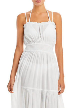 Vestido longo feminino Aqua com camadas, roupa de banho, branco, tamanho médio