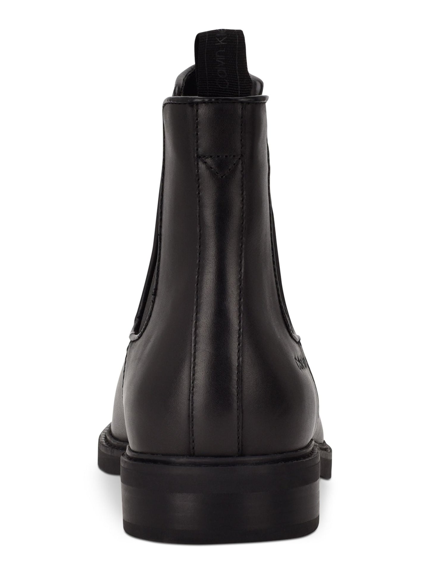 Calvin Klein Masculino Puxador Goring Amortecido Fenwick Bico Redondo Salto Bloco Couro Chelsea Preto Tamanho 7,5 M